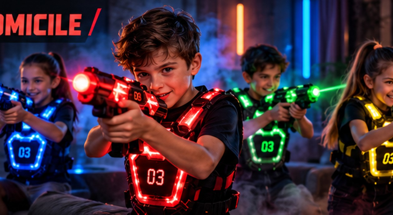 Jeunes joueurs dans un univers laser game, visuel conceptuel